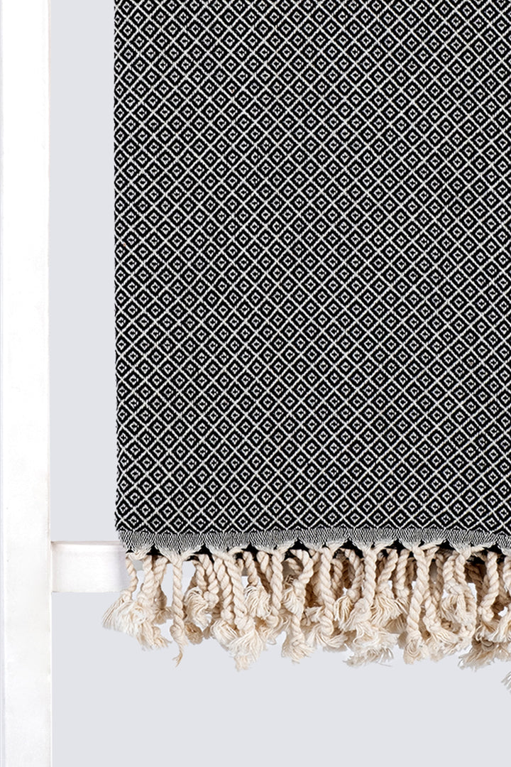 LIDA TURKISH TOWEL - BEACH TOWEL-  HAMMAM TOWEL  -  BLACK - MADEATHAND.COM