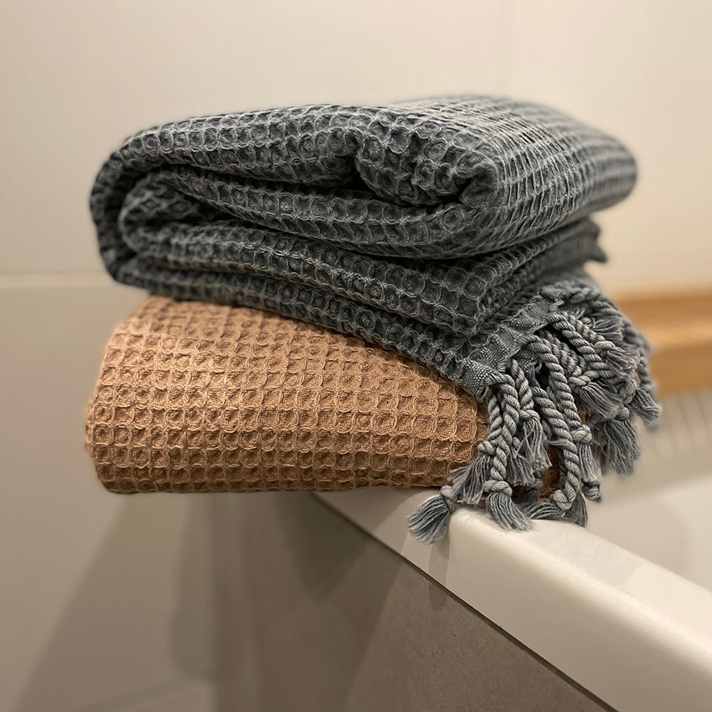 Waffle Stone Washed Pestemal Turkish Towel  - madeathand.com