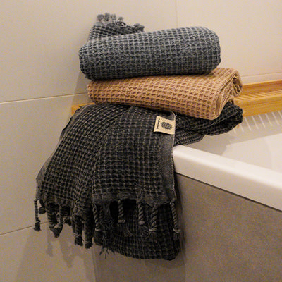 Waffle Stone Washed Pestemal Turkish Towel  - madeathand.com